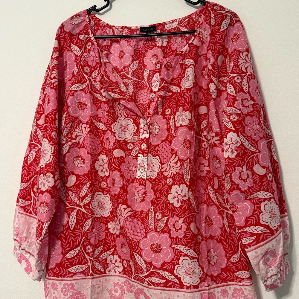 Talbots Red and Pink Floral Blouse - Picture 3 of 3